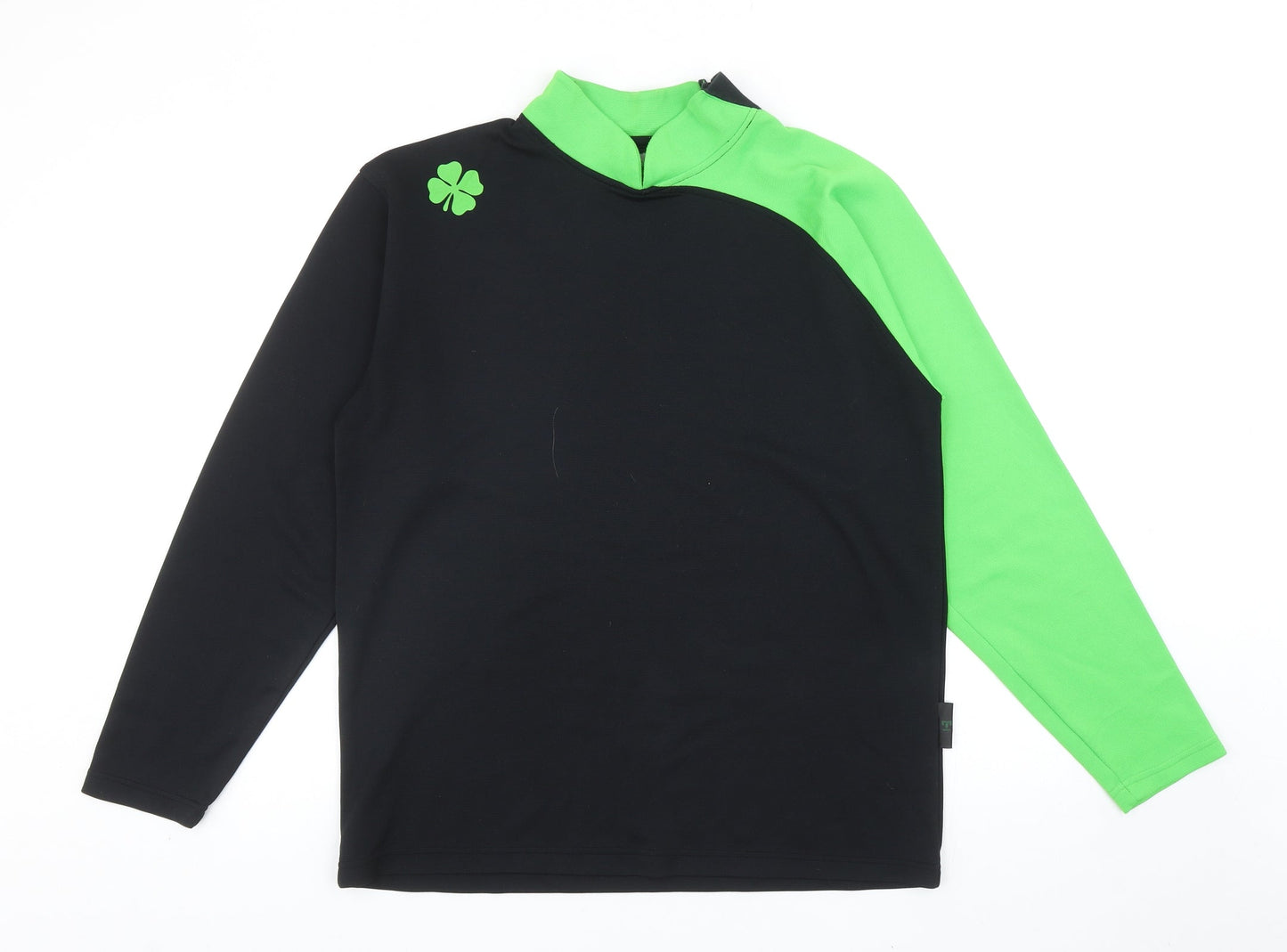 Clover Mens Black Colourblock Polyester T-Shirt Size M High Neck