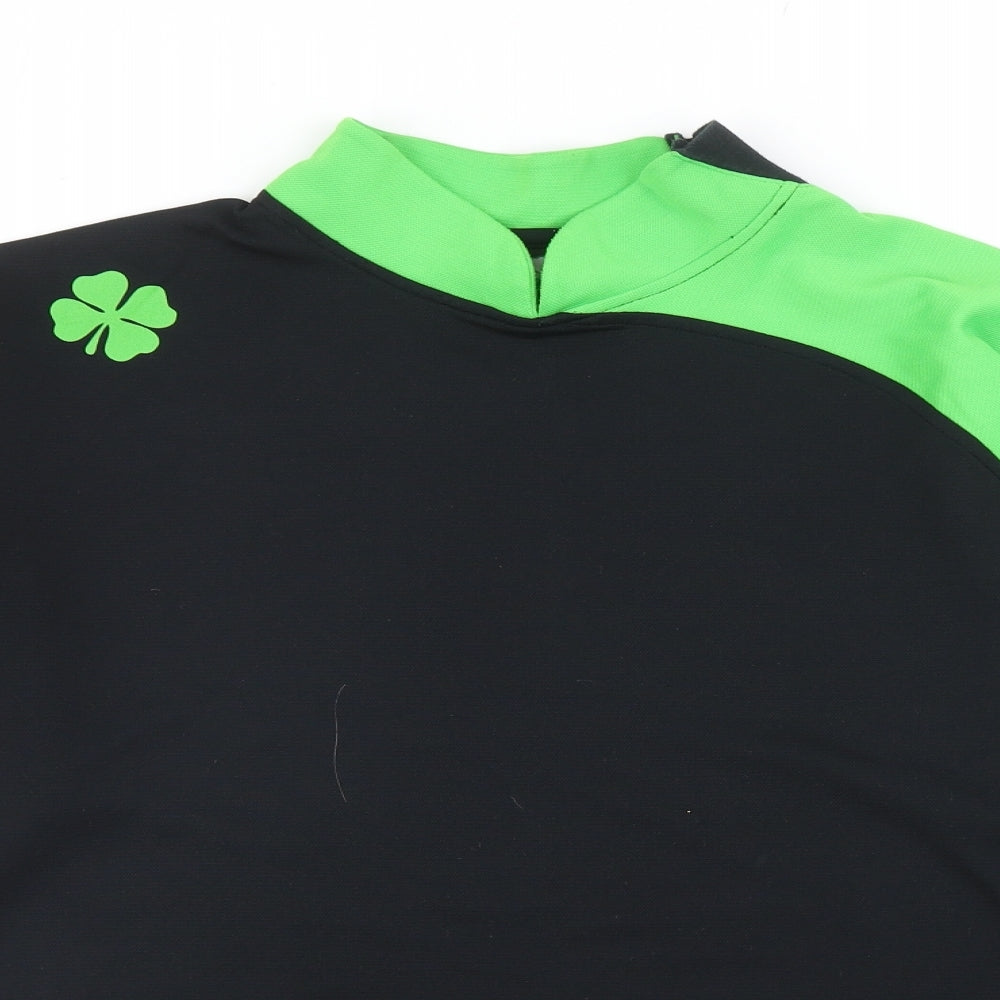 Clover Mens Black Colourblock Polyester T-Shirt Size M High Neck