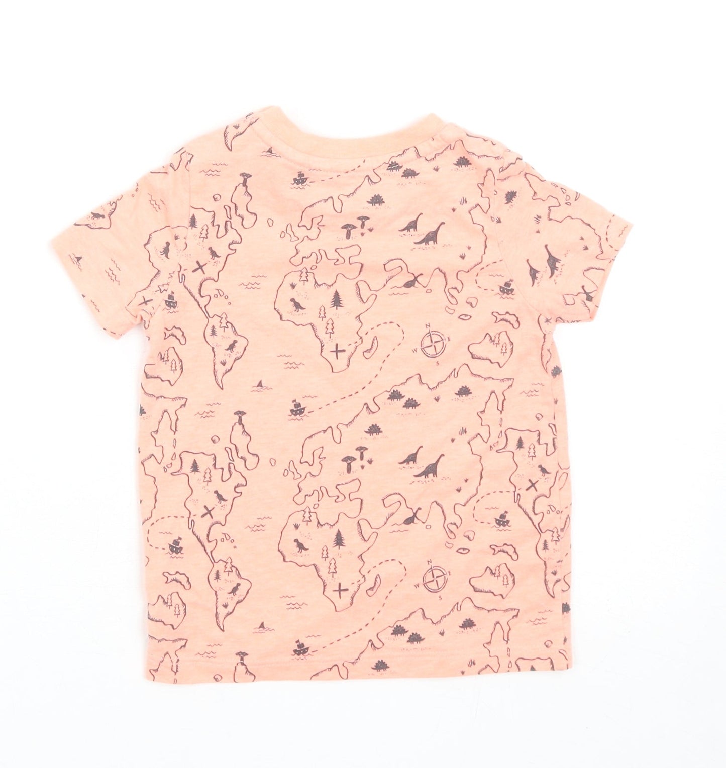 F&F Boys Orange Geometric Cotton Basic T-Shirt Size 9-12 Months Round Neck Snap - Dinosaur map
