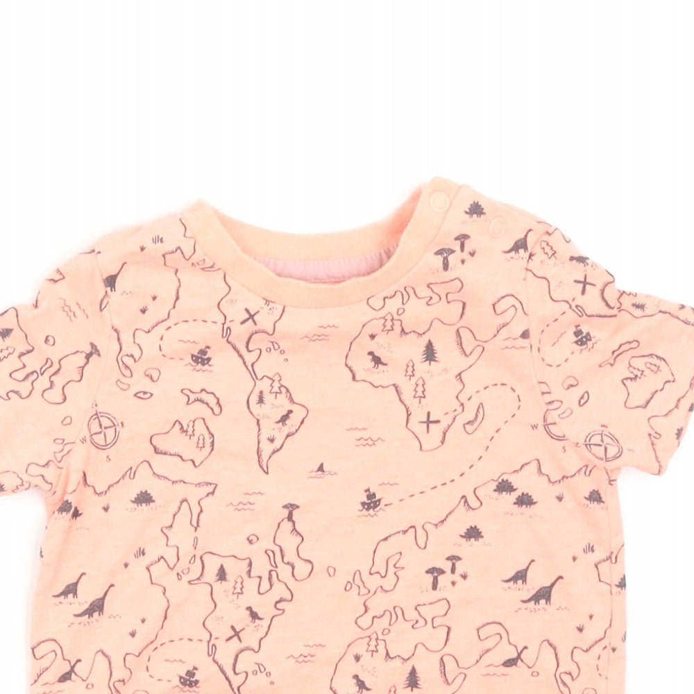 F&F Boys Orange Geometric Cotton Basic T-Shirt Size 9-12 Months Round Neck Snap - Dinosaur map