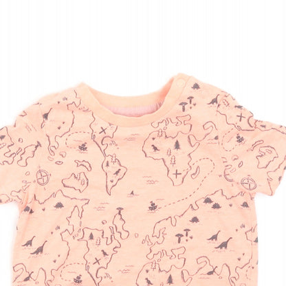 F&F Boys Orange Geometric Cotton Basic T-Shirt Size 9-12 Months Round Neck Snap - Dinosaur map