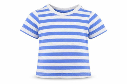 Primark Boys Blue Striped Cotton Basic T-Shirt Size 9-12 Months Round Neck Pullover