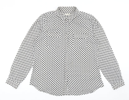 LOFT Womens Black Geometric Polyester Basic Button-Up Size M Collared