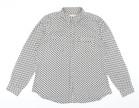 LOFT Womens Black Geometric Polyester Basic Button-Up Size M Collared