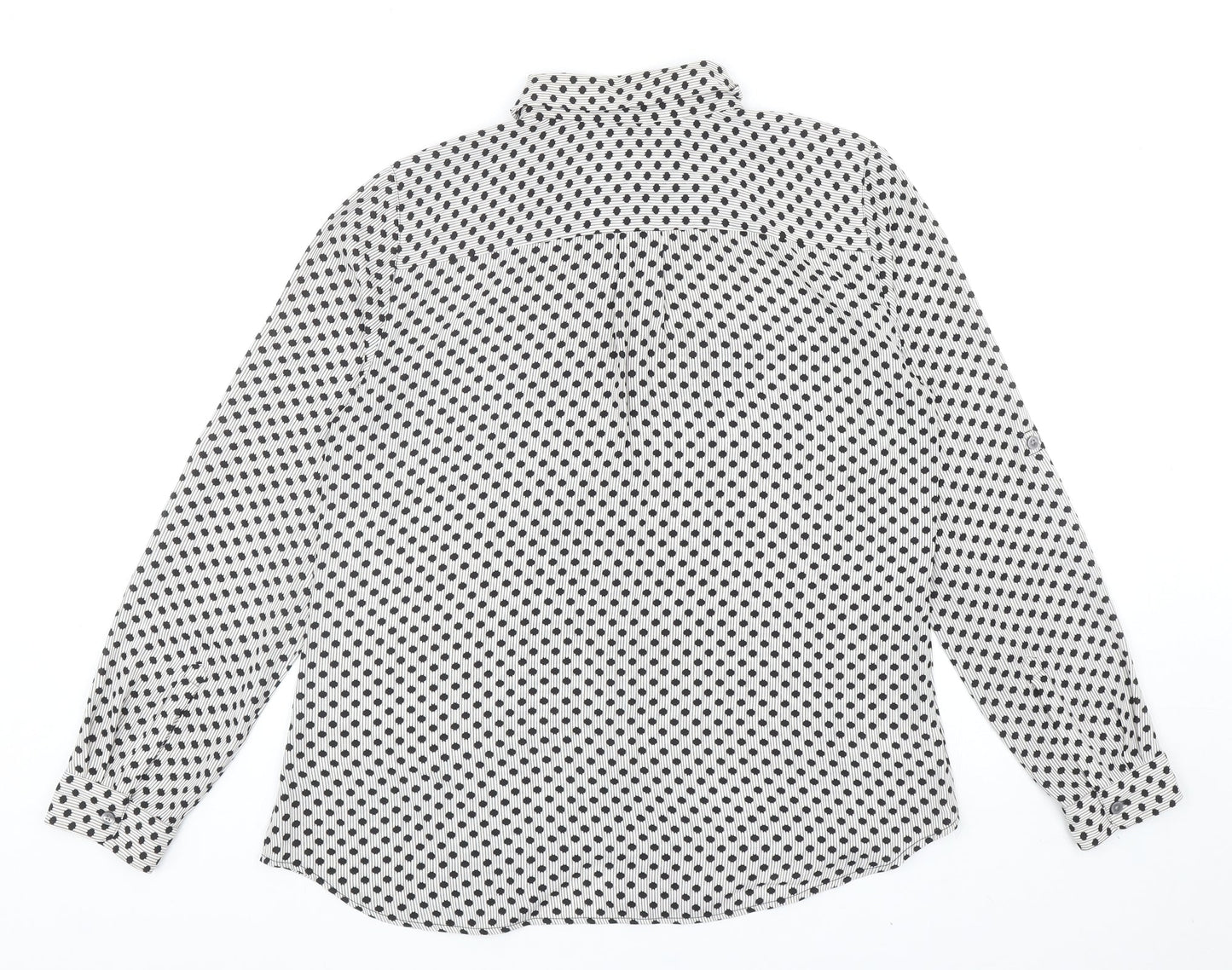 LOFT Womens Black Geometric Polyester Basic Button-Up Size M Collared