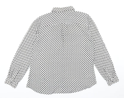 LOFT Womens Black Geometric Polyester Basic Button-Up Size M Collared