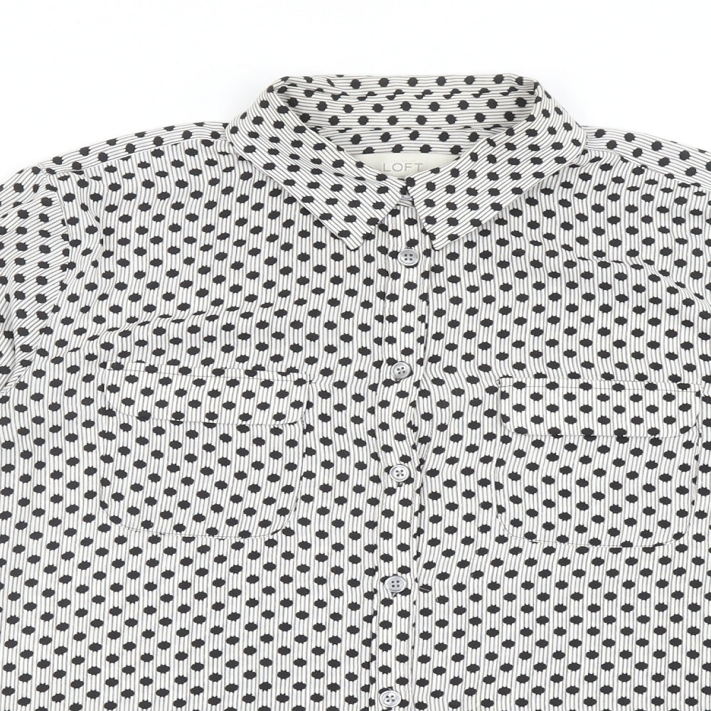 LOFT Womens Black Geometric Polyester Basic Button-Up Size M Collared