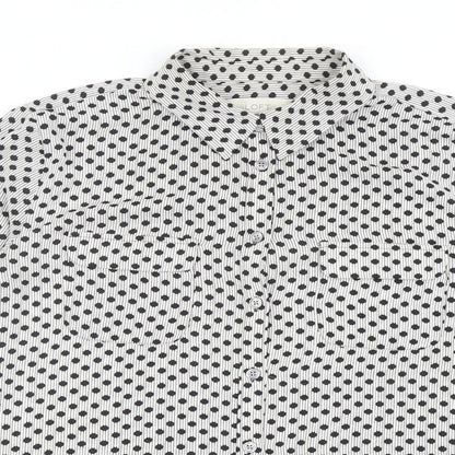 LOFT Womens Black Geometric Polyester Basic Button-Up Size M Collared