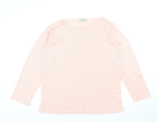 BASSINI Womens Pink Boat Neck Acrylic Pullover Jumper Size L