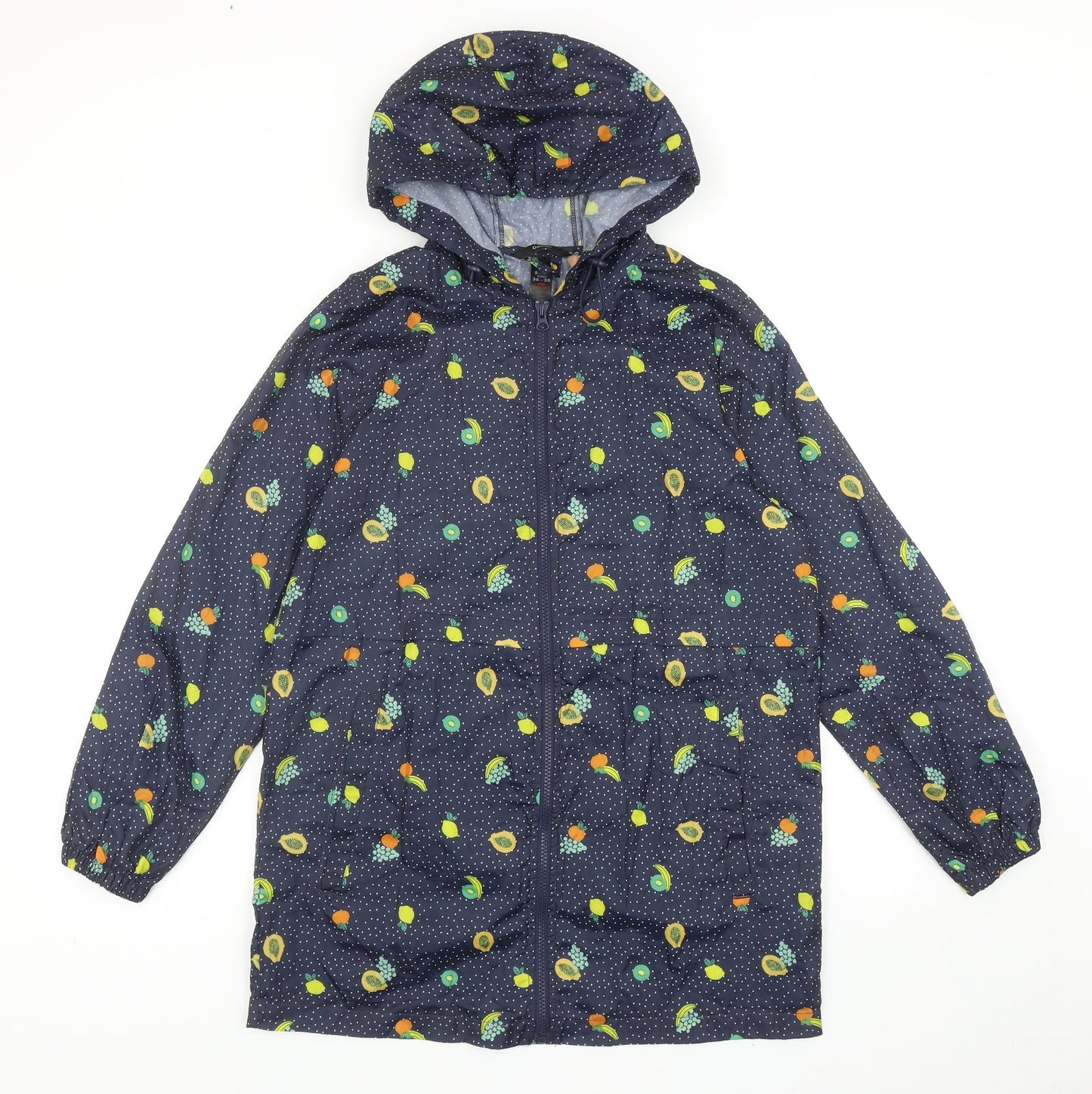 George Womens Blue Geometric Rain Coat Coat Size 10 Zip