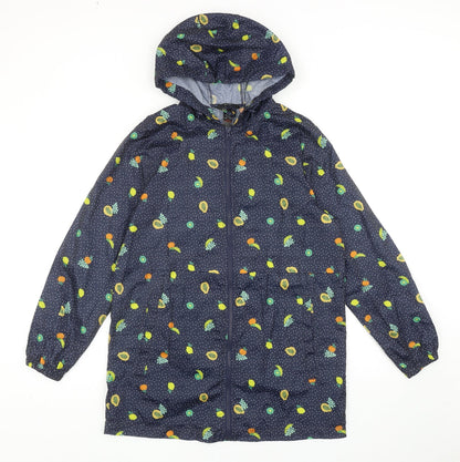 George Womens Blue Geometric Rain Coat Coat Size 10 Zip