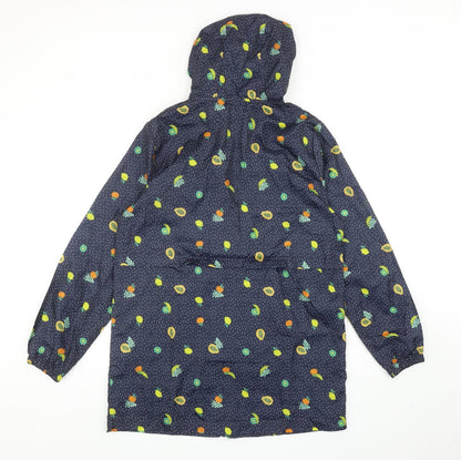 George Womens Blue Geometric Rain Coat Coat Size 10 Zip