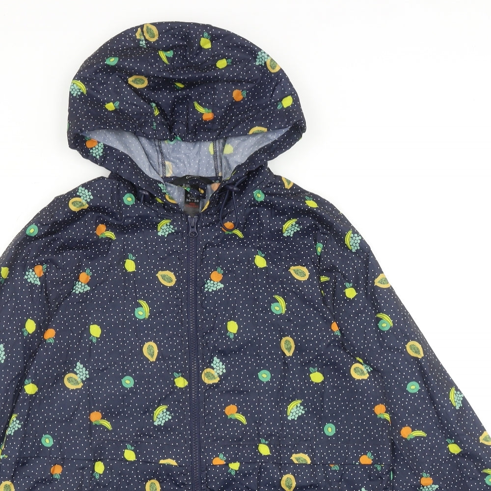 George Womens Blue Geometric Rain Coat Coat Size 10 Zip