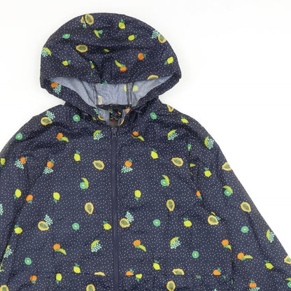 George Womens Blue Geometric Rain Coat Coat Size 10 Zip