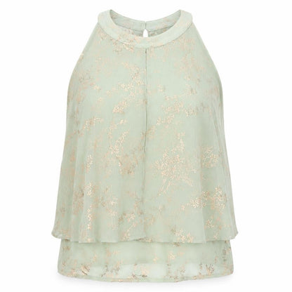Zink Womens Green Floral Polyester Basic Blouse Size 6 Round Neck