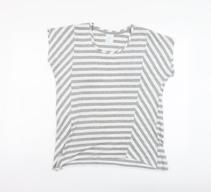 Being Casual Womens Grey Striped Cotton Basic T-Shirt Size 12 Round Neck