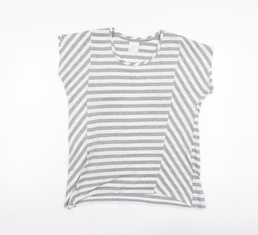 Being Casual Womens Grey Striped Cotton Basic T-Shirt Size 12 Round Neck