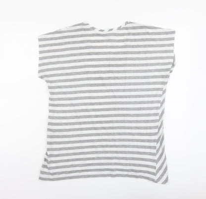 Being Casual Womens Grey Striped Cotton Basic T-Shirt Size 12 Round Neck