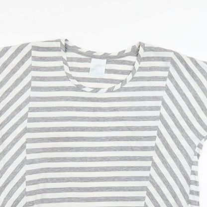 Being Casual Womens Grey Striped Cotton Basic T-Shirt Size 12 Round Neck