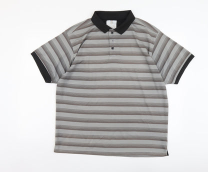 Skopes Mens Grey Striped Polyester Polo Size XL Collared Button