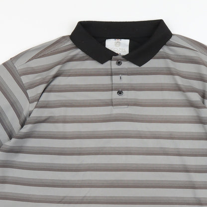 Skopes Mens Grey Striped Polyester Polo Size XL Collared Button