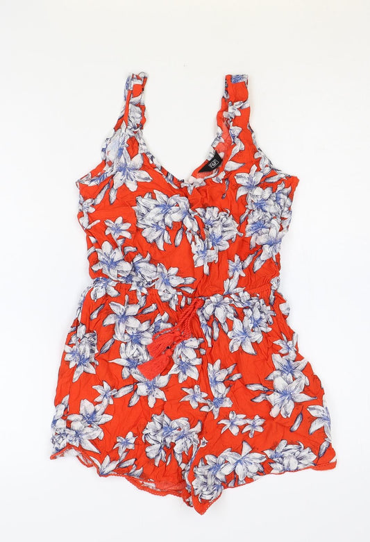 F&F Womens Red Floral Cotton Playsuit One-Piece Size 6 Pullover