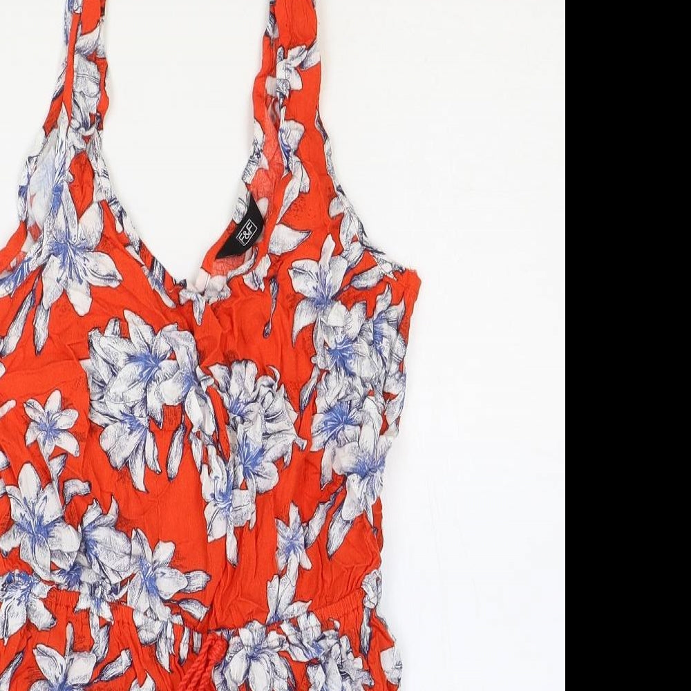 F&F Womens Red Floral Cotton Playsuit One-Piece Size 6 Pullover