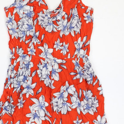 F&F Womens Red Floral Cotton Playsuit One-Piece Size 6 Pullover