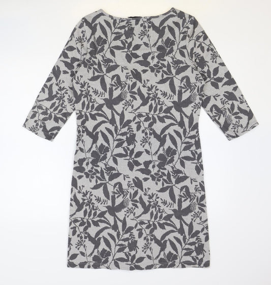 Marks and Spencer Womens Grey Geometric Cotton A-Line Size 12 Round Neck Pullover