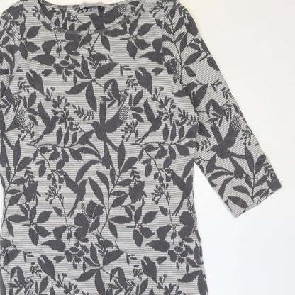 Marks and Spencer Womens Grey Geometric Cotton A-Line Size 12 Round Neck Pullover