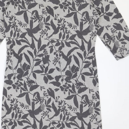 Marks and Spencer Womens Grey Geometric Cotton A-Line Size 12 Round Neck Pullover