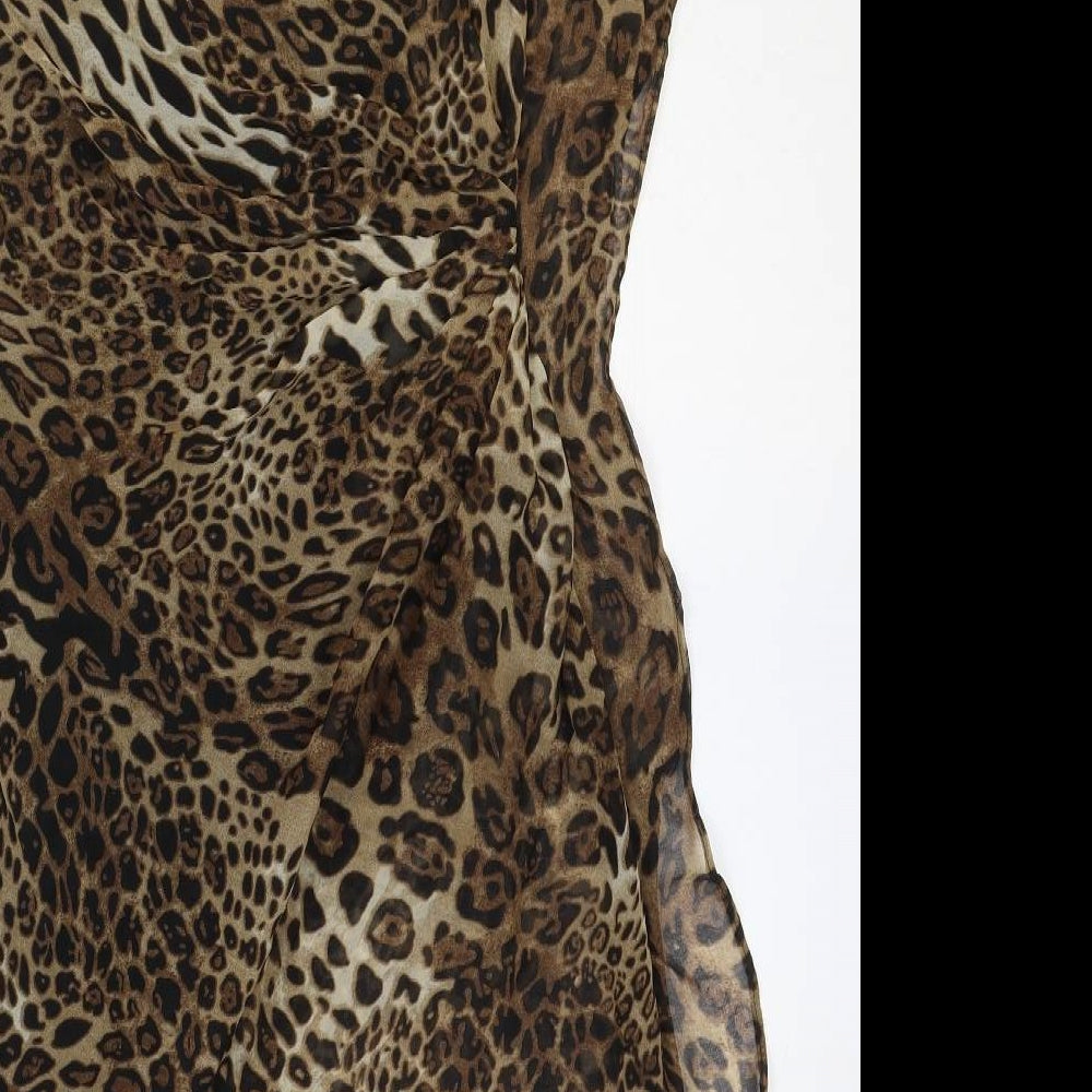Angel Baby Womens Brown Animal Print Polyester A-Line Size M One Shoulder Zip