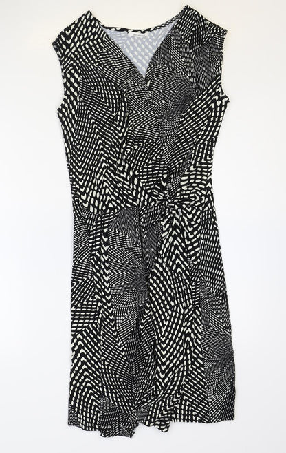 Promod Womens Black Geometric Viscose A-Line Size 12 V-Neck Pullover