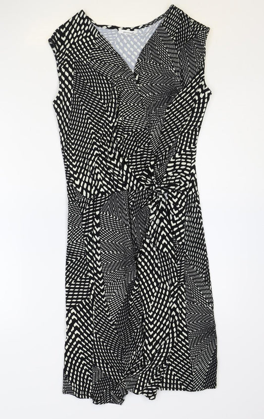 Promod Womens Black Geometric Viscose A-Line Size 12 V-Neck Pullover