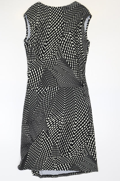 Promod Womens Black Geometric Viscose A-Line Size 12 V-Neck Pullover