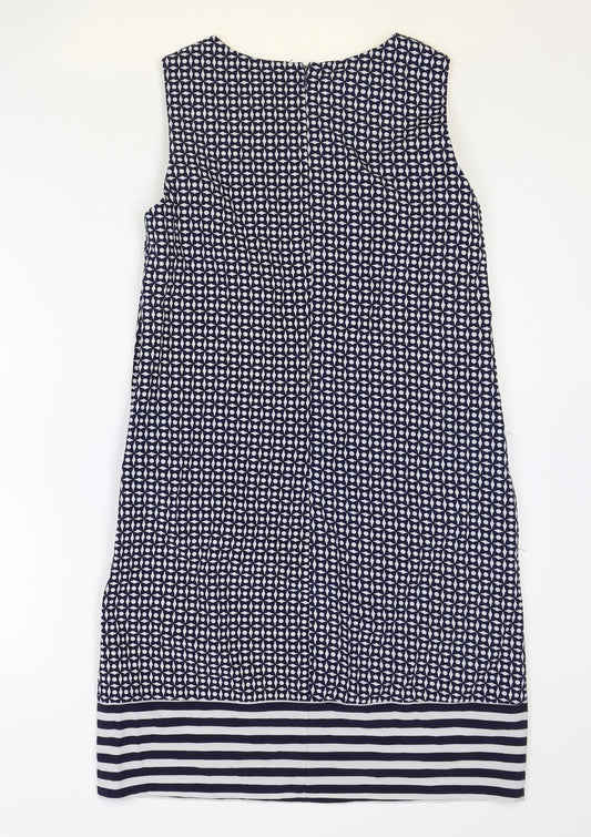 Stella Womens Blue Geometric Polyester Shift Size 8 Boat Neck Zip