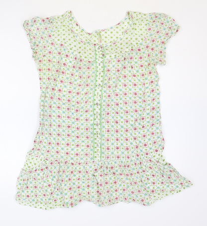 Denim & Co. Womens Multicoloured Geometric Cotton Basic Blouse Size 10 Round Neck