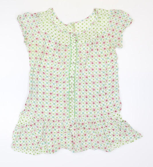 Denim & Co. Womens Multicoloured Geometric Cotton Basic Blouse Size 10 Round Neck