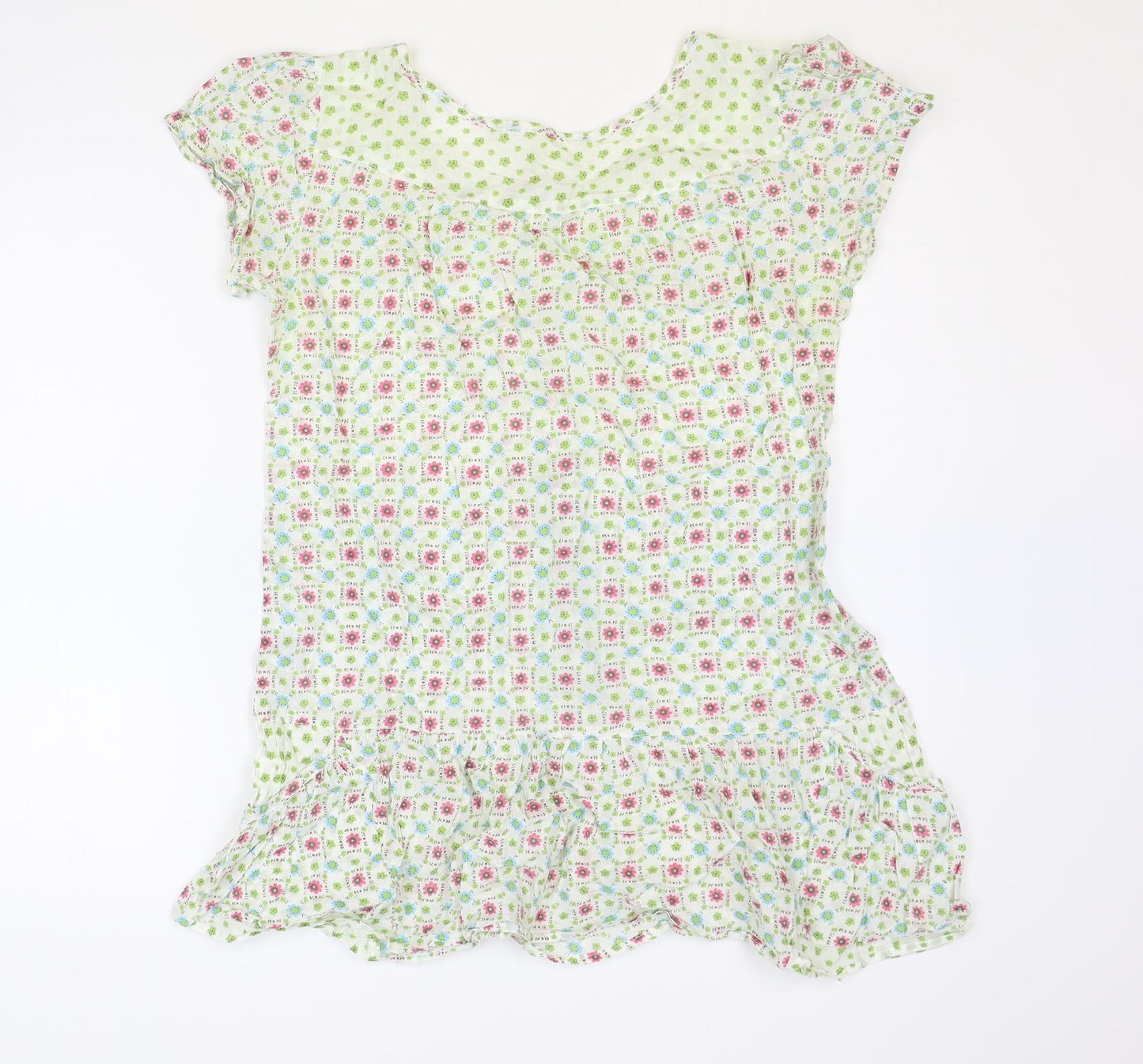 Denim & Co. Womens Multicoloured Geometric Cotton Basic Blouse Size 10 Round Neck