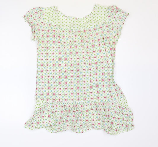 Denim & Co. Womens Multicoloured Geometric Cotton Basic Blouse Size 10 Round Neck