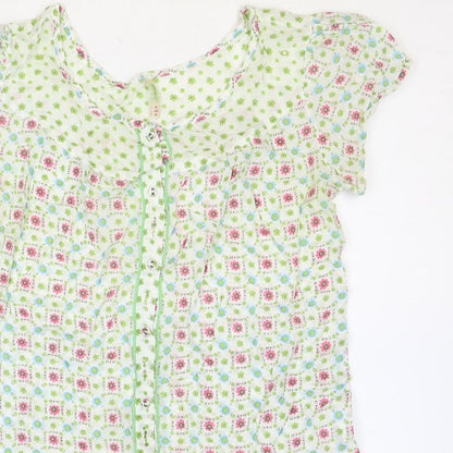 Denim & Co. Womens Multicoloured Geometric Cotton Basic Blouse Size 10 Round Neck