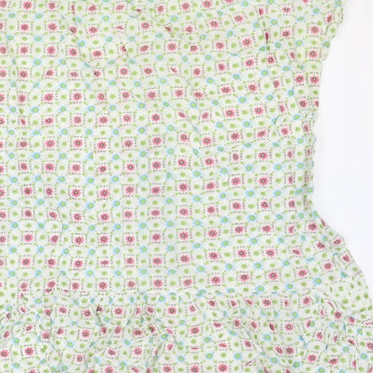 Denim & Co. Womens Multicoloured Geometric Cotton Basic Blouse Size 10 Round Neck