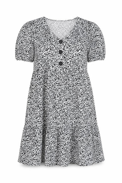 SheIn Womens White Geometric Polyester Fit & Flare Size M V-Neck Button