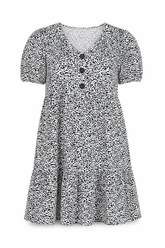 SheIn Womens White Geometric Polyester Fit & Flare Size M V-Neck Button