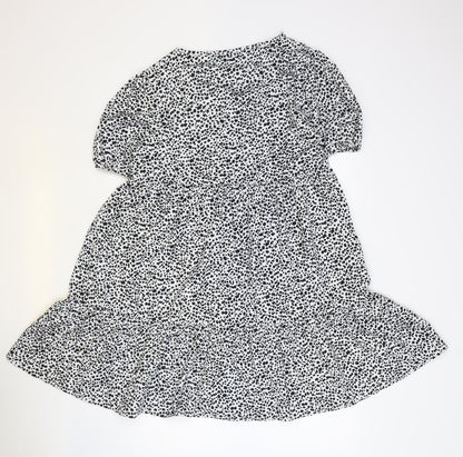 SheIn Womens White Geometric Polyester Fit & Flare Size M V-Neck Button