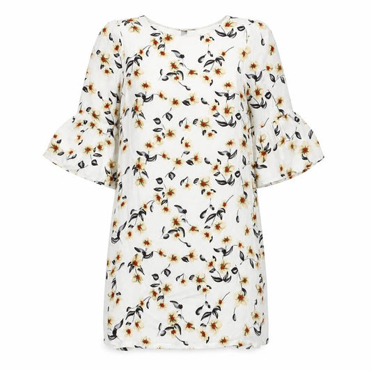 Iska Womens White Floral Polyester Shift Size 8 Round Neck Zip