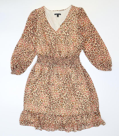 Roman Womens Multicoloured Animal Print Polyester Fit & Flare Size 8 V-Neck Pullover