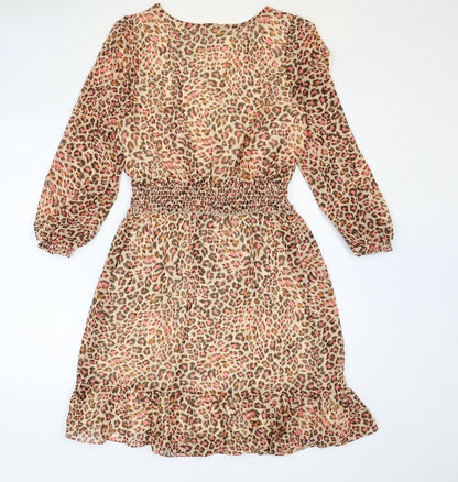 Roman Womens Multicoloured Animal Print Polyester Fit & Flare Size 8 V-Neck Pullover