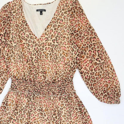 Roman Womens Multicoloured Animal Print Polyester Fit & Flare Size 8 V-Neck Pullover