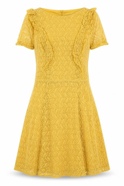 New Look Womens Yellow Floral Nylon A-Line Size 10 Boat Neck Zip